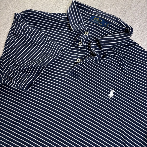 Polo Ralph Lauren Other - Polo Ralph Lauren Mens Large Navy Blue White Striped Short Sleeve Polo Shirt L